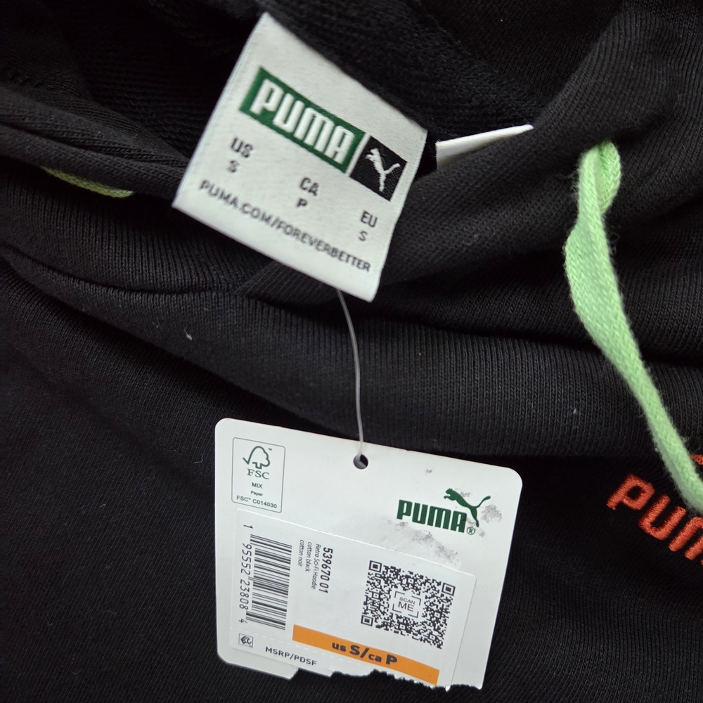 Puma Black Hoodie with Green Drawstrings
